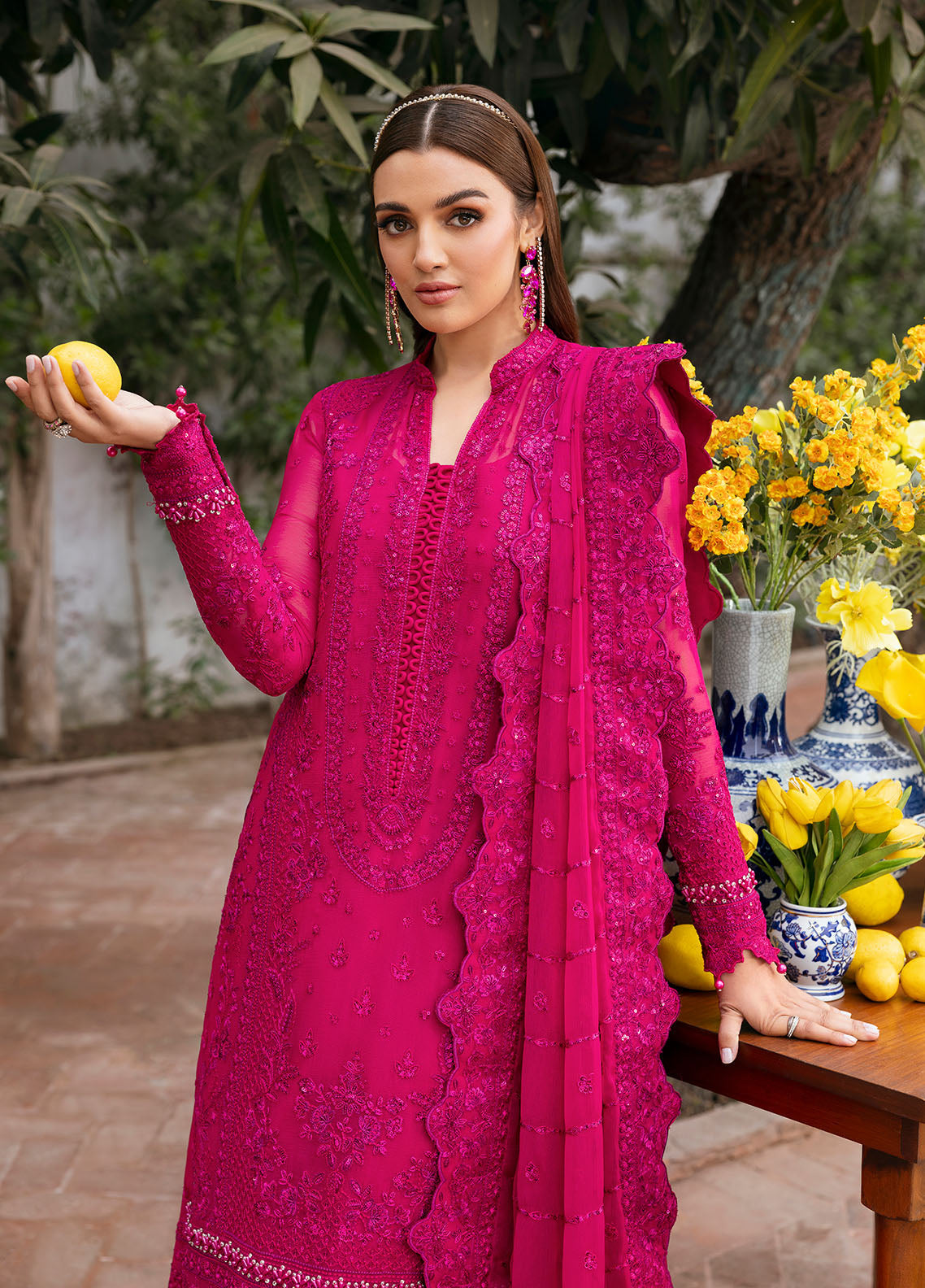 Gulaal | Reverie Embroidered Chiffon | ZEVIRA XL Magenta Chiffon