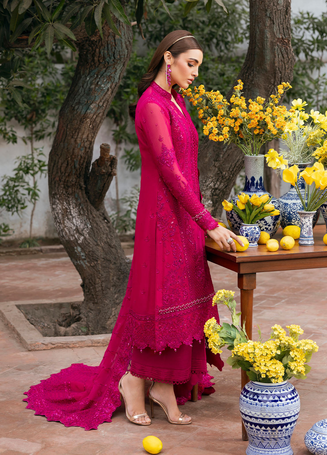 Gulaal | Reverie Embroidered Chiffon | ZEVIRA Custom Size Magenta Chiffon