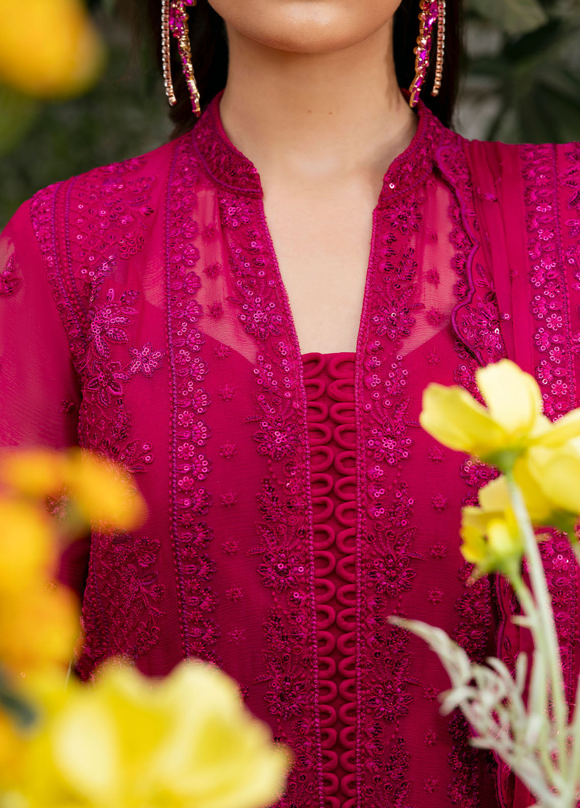 Gulaal | Reverie Embroidered Chiffon | ZEVIRA M Magenta Chiffon