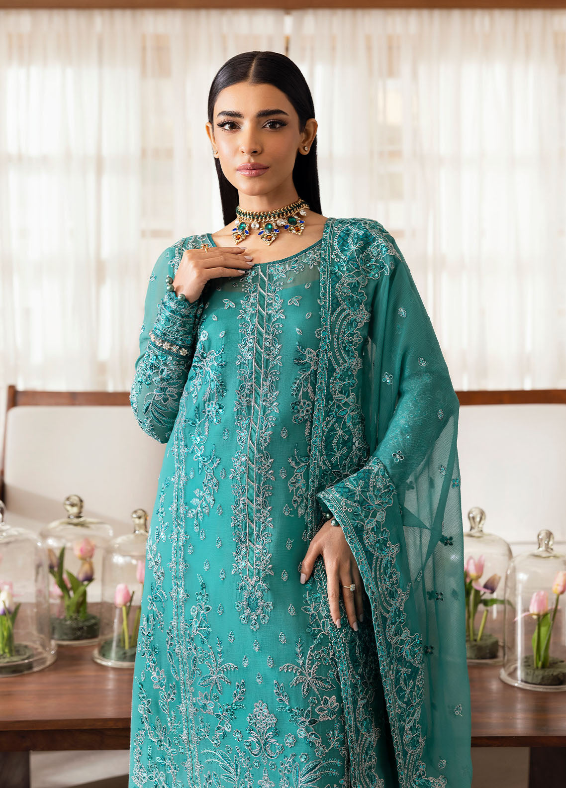 Gulaal | Reverie Embroidered Chiffon | MIRAL M Sea Green Chiffon