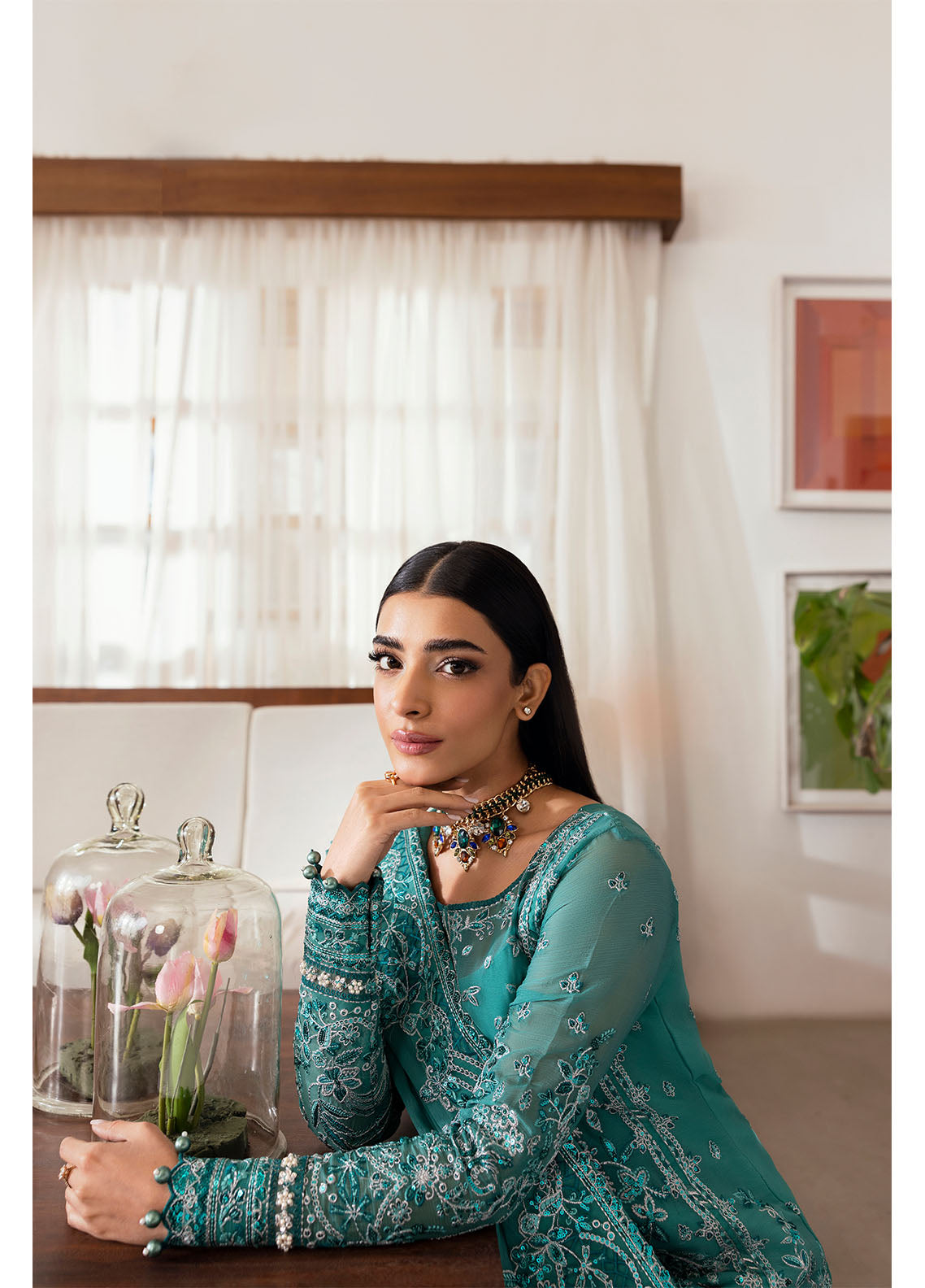 Gulaal | Reverie Embroidered Chiffon | MIRAL L Sea Green Chiffon