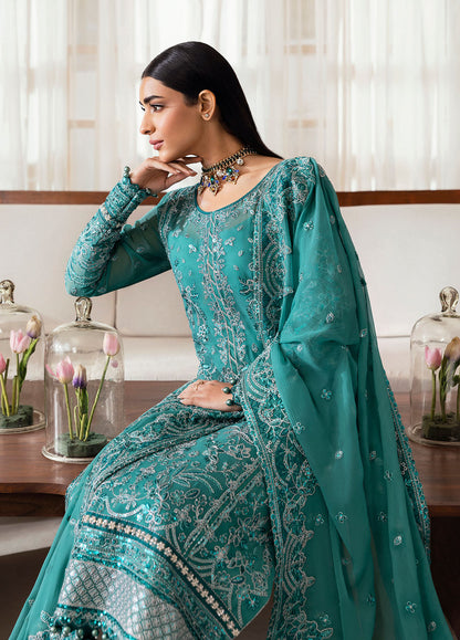 Gulaal | Reverie Embroidered Chiffon | MIRAL XL Sea Green Chiffon