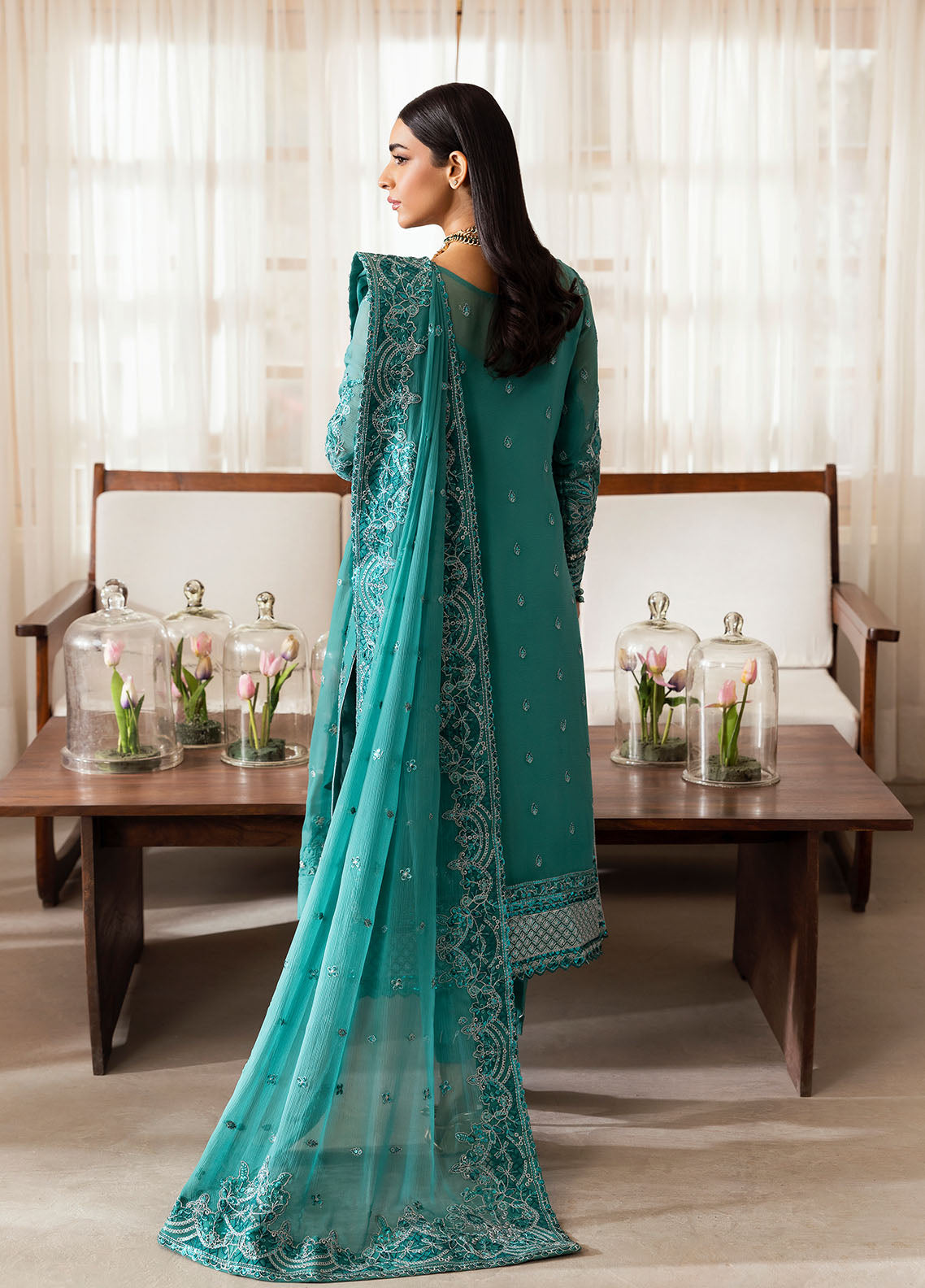 Gulaal | Reverie Embroidered Chiffon | MIRAL S Sea Green Chiffon