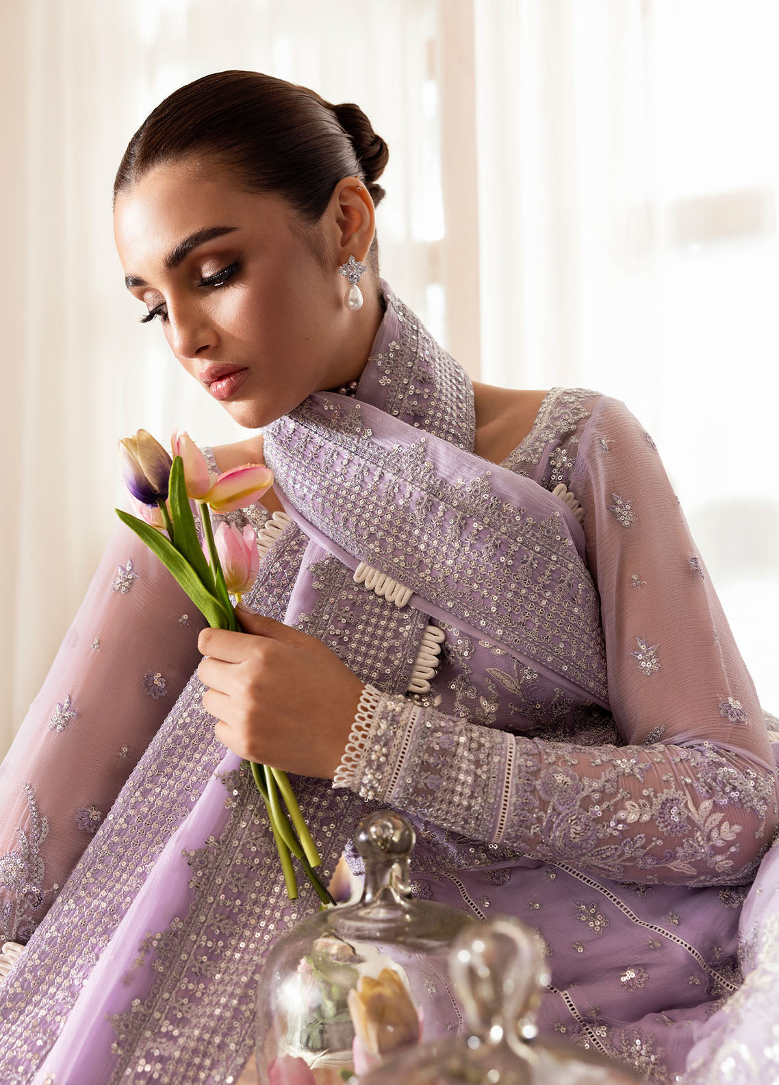Gulaal | Reverie Embroidered Chiffon | PAREESA XL Lilac Chiffon