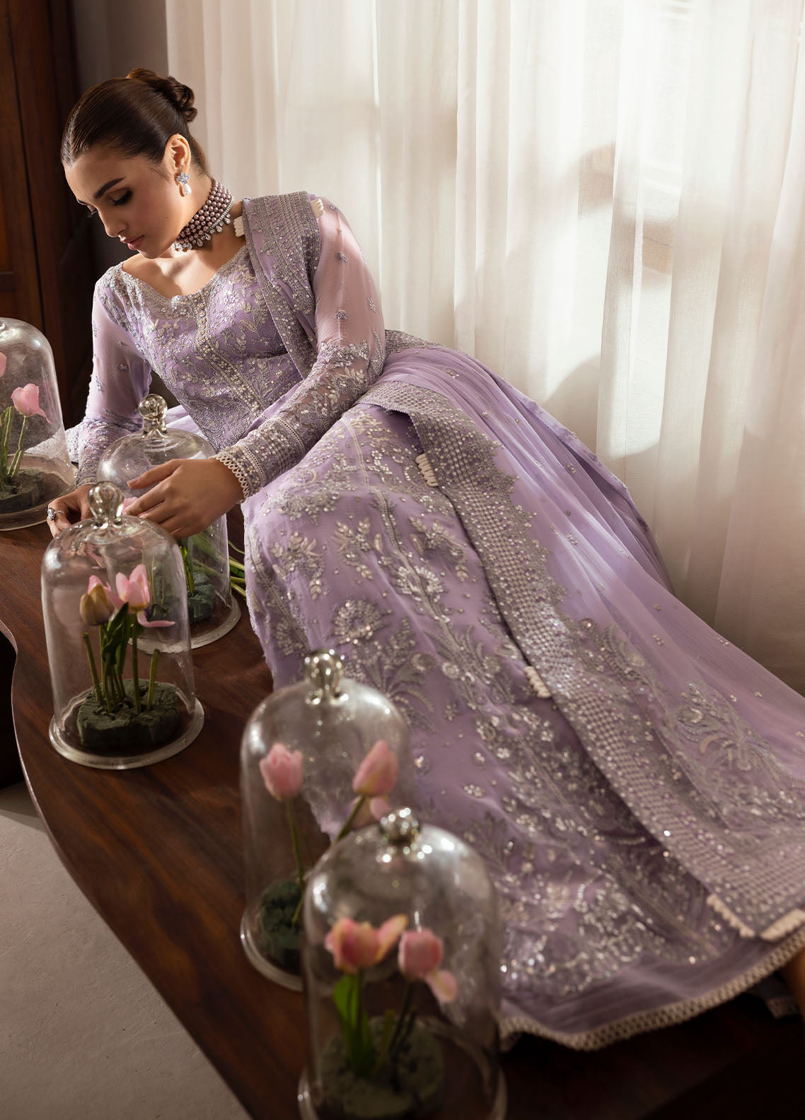 Gulaal | Reverie Embroidered Chiffon | PAREESA Custom Size Lilac Chiffon