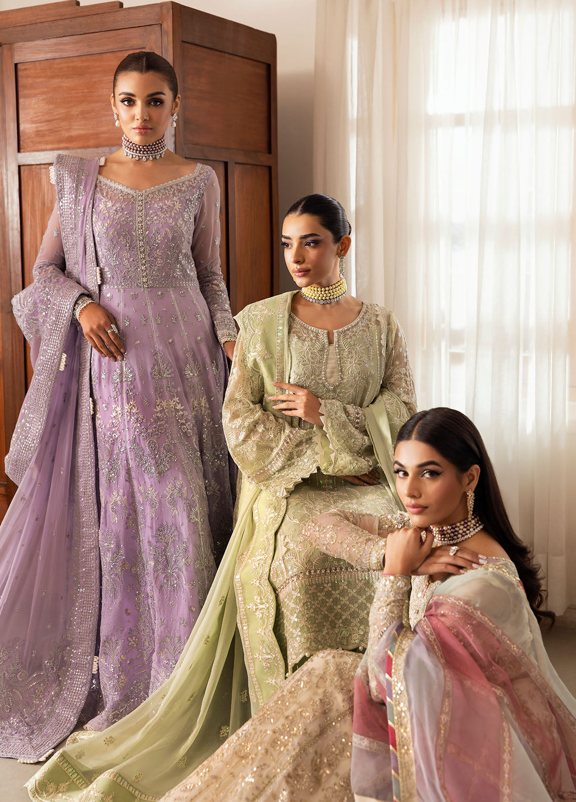 Gulaal | Reverie Embroidered Chiffon | VIRIDA Custom Size Apple Green Chiffon
