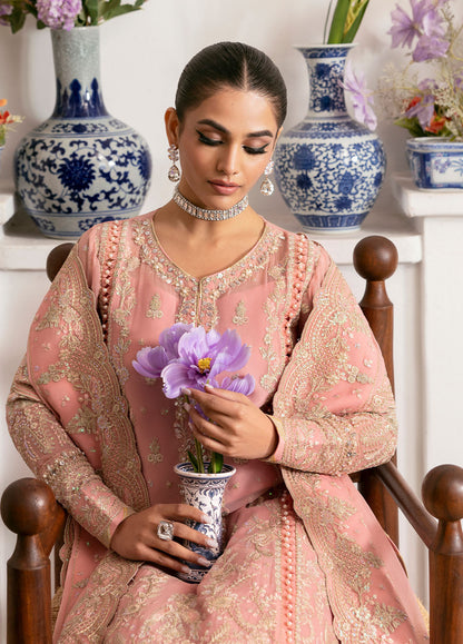 Gulaal | Reverie Embroidered Chiffon | CORALYN M Salmon Pink Chiffon
