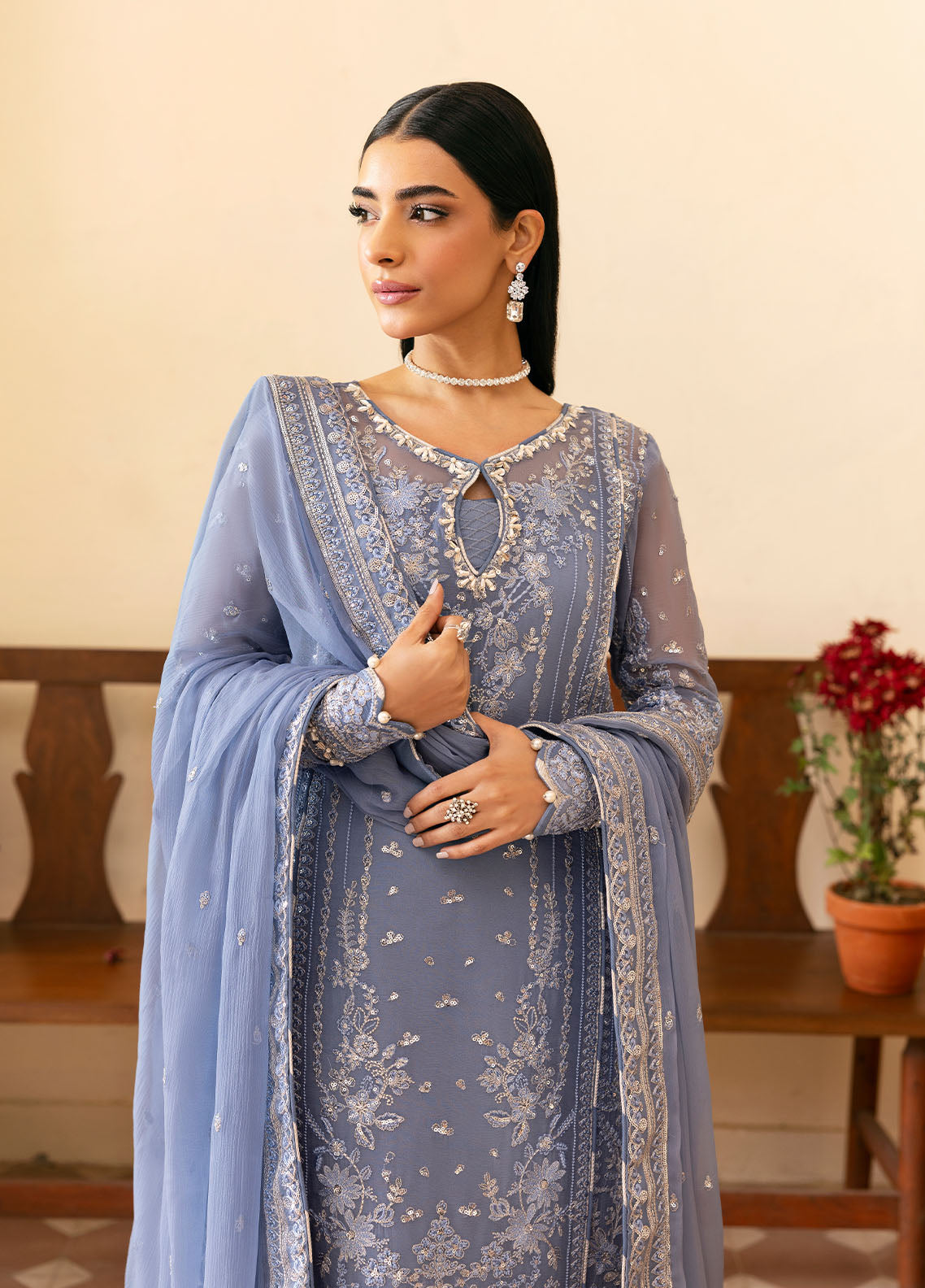 Gulaal | Reverie Embroidered Chiffon | MEHER M Misty Blue Chiffon