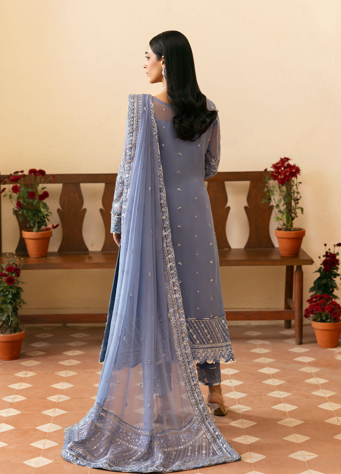 Gulaal | Reverie Embroidered Chiffon | MEHER S Misty Blue Chiffon