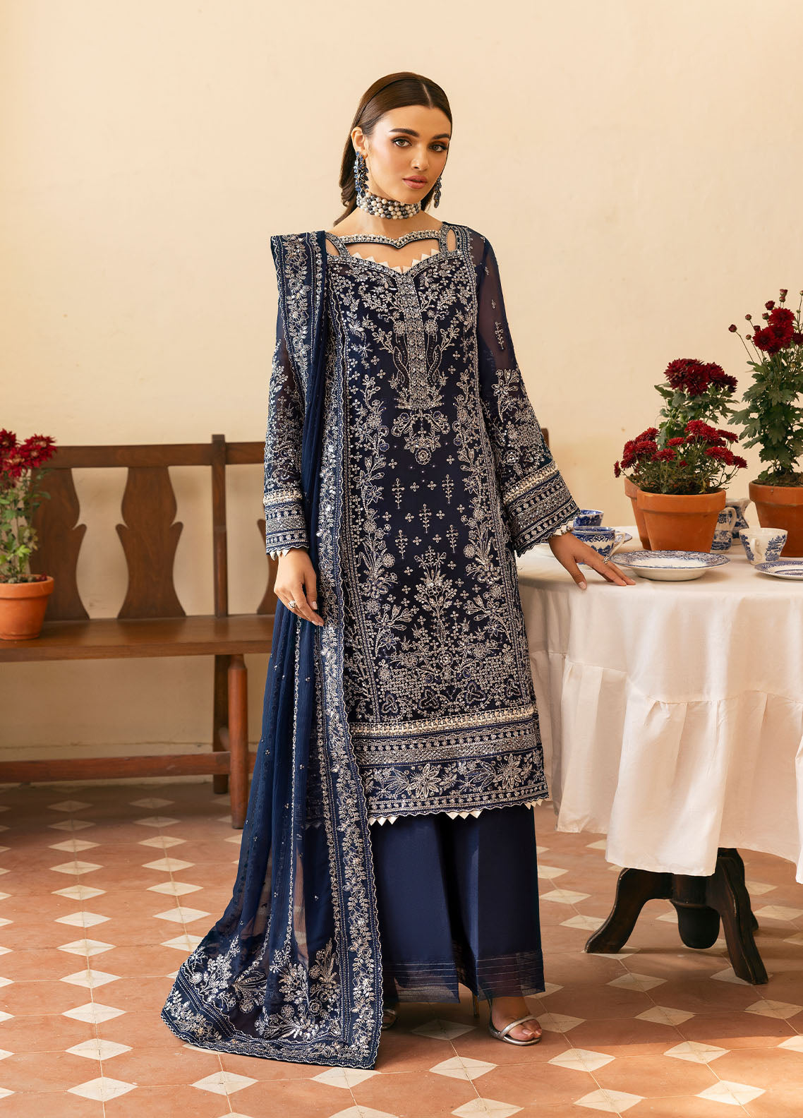 Gulaal | Reverie Embroidered Chiffon | ARISTA XS Navy Blue Chiffon