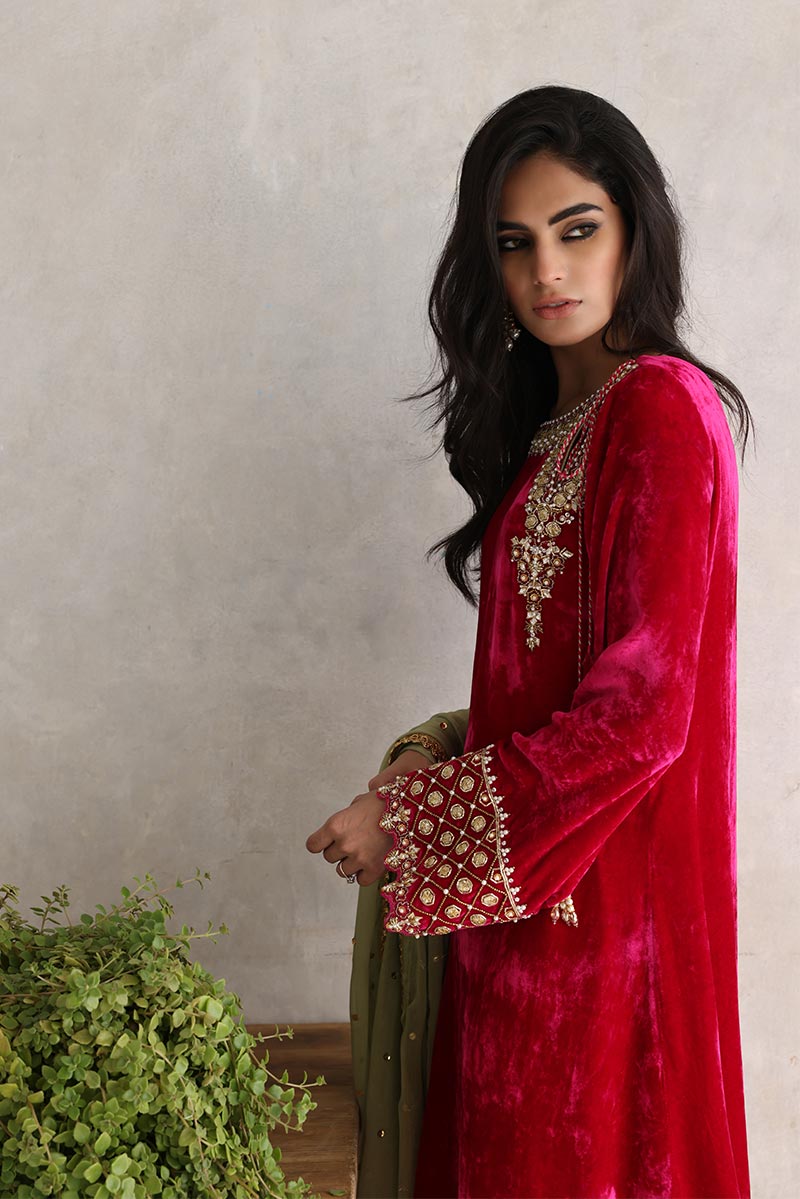 Sana Abbas | Velvet Formals | GULAAL M Hot Pink Velvet