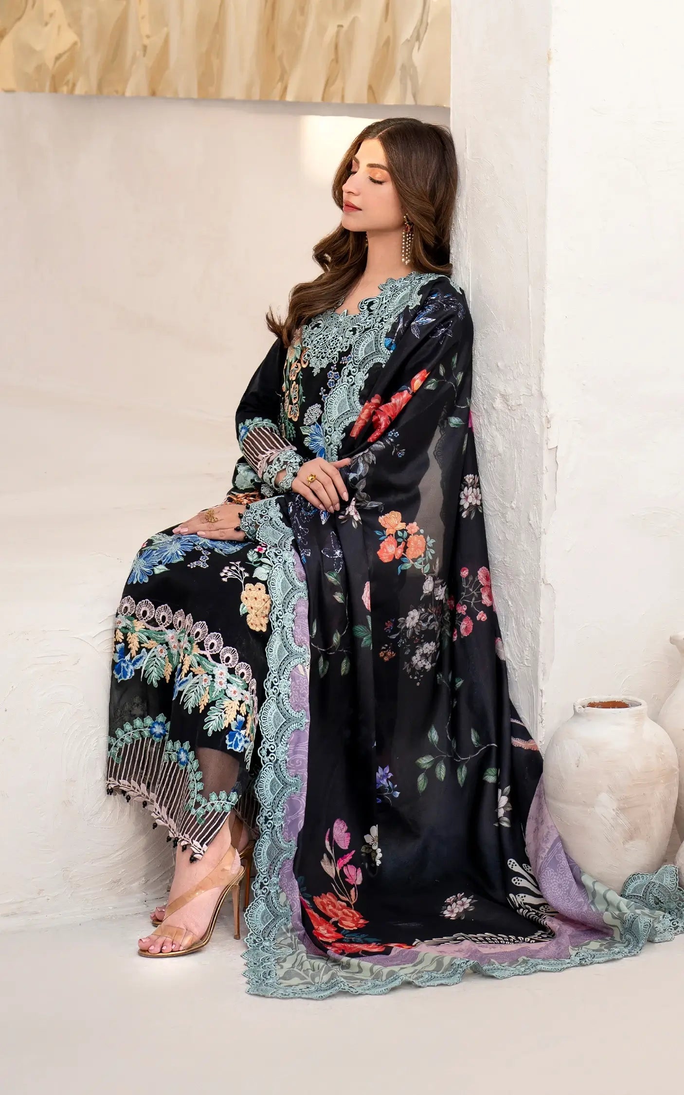 Asifa and Nabeel | Azalia Summer 25 | Garden Rose (AZL25-05) XL Black Lawn