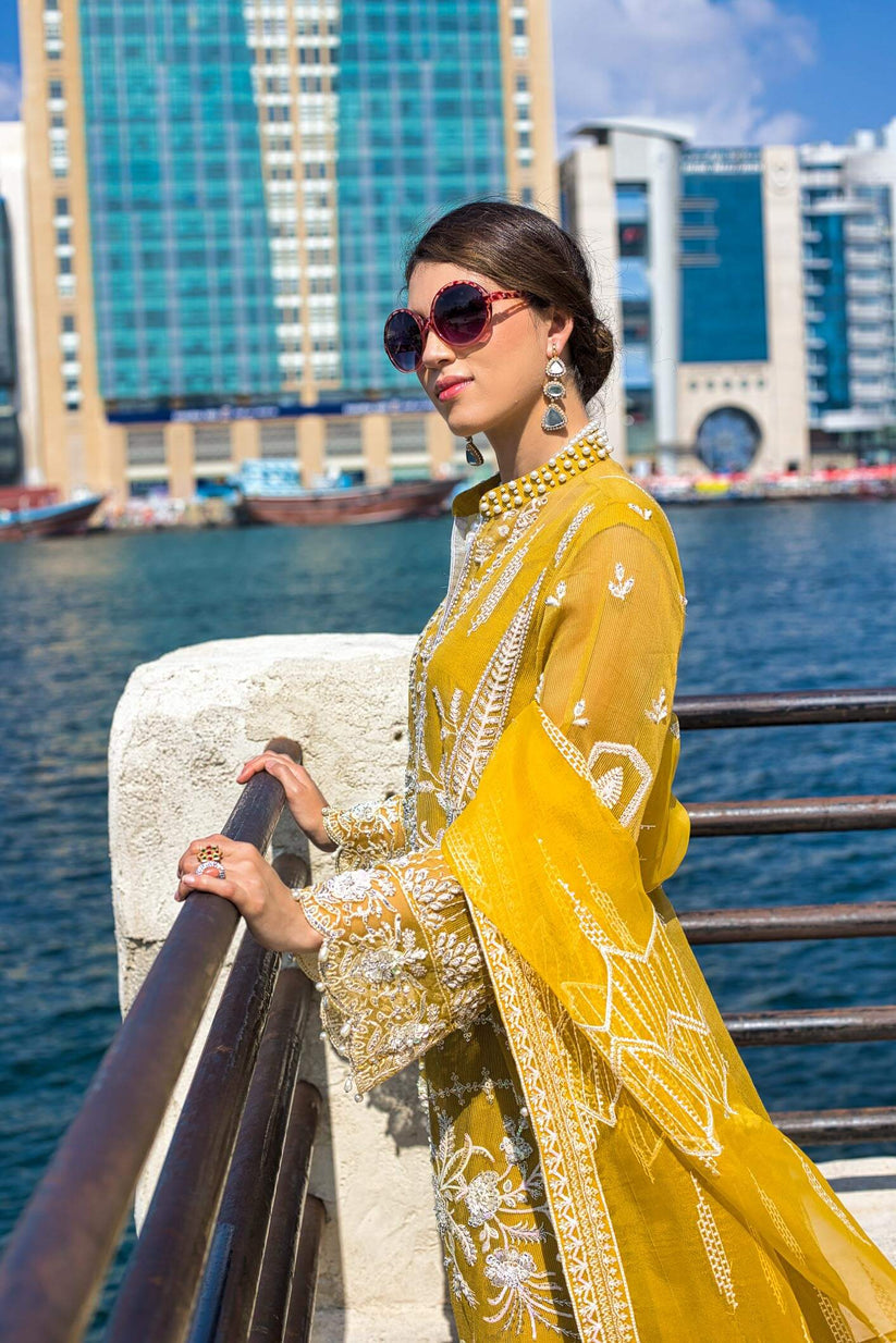 Kara | Kamdani Festive Collection | Glowing Aura Custom Size Mustard Yellow Cotton Net