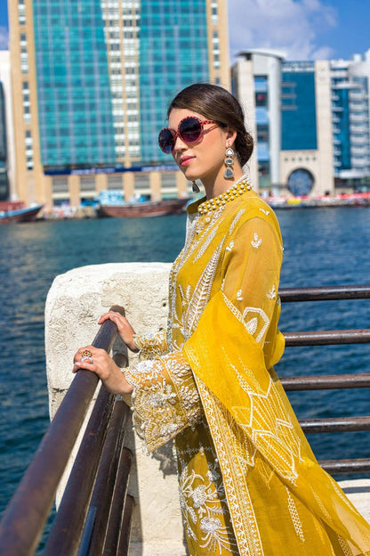 Kara | Kamdani Festive Collection | Glowing Aura Custom Size Mustard Yellow Cotton Net