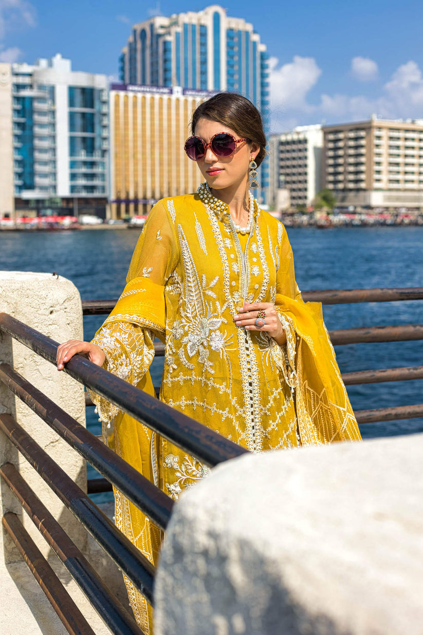 Kara | Kamdani Festive Collection | Glowing Aura XL Mustard Yellow Cotton Net
