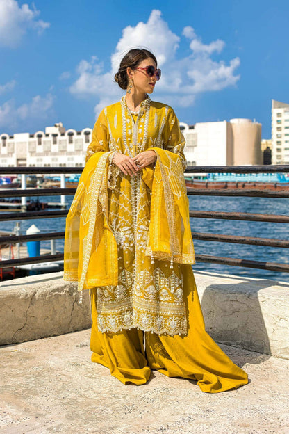 Kara | Kamdani Festive Collection | Glowing Aura L Mustard Yellow Cotton Net