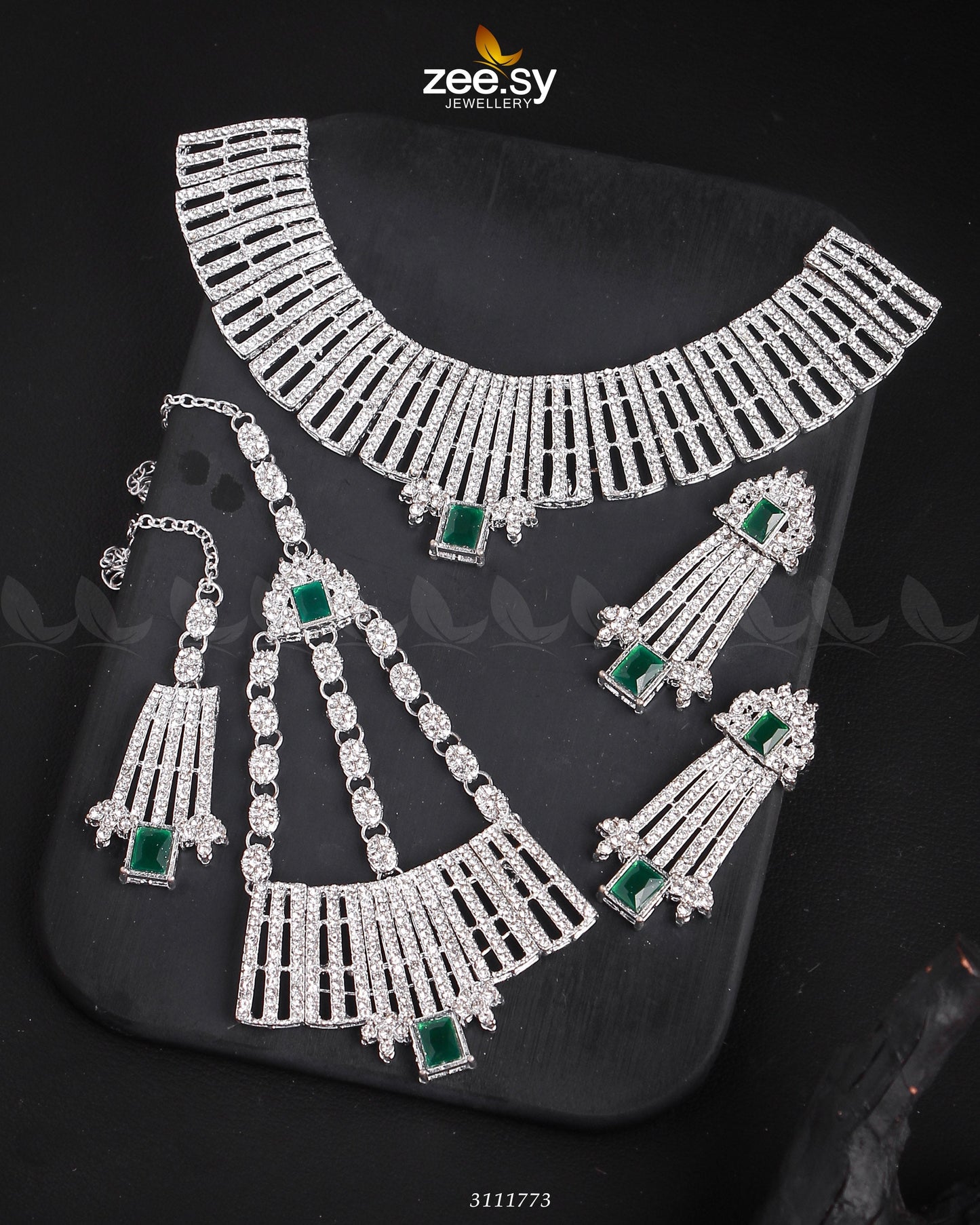 Asma's Bridal Sets Silver Green