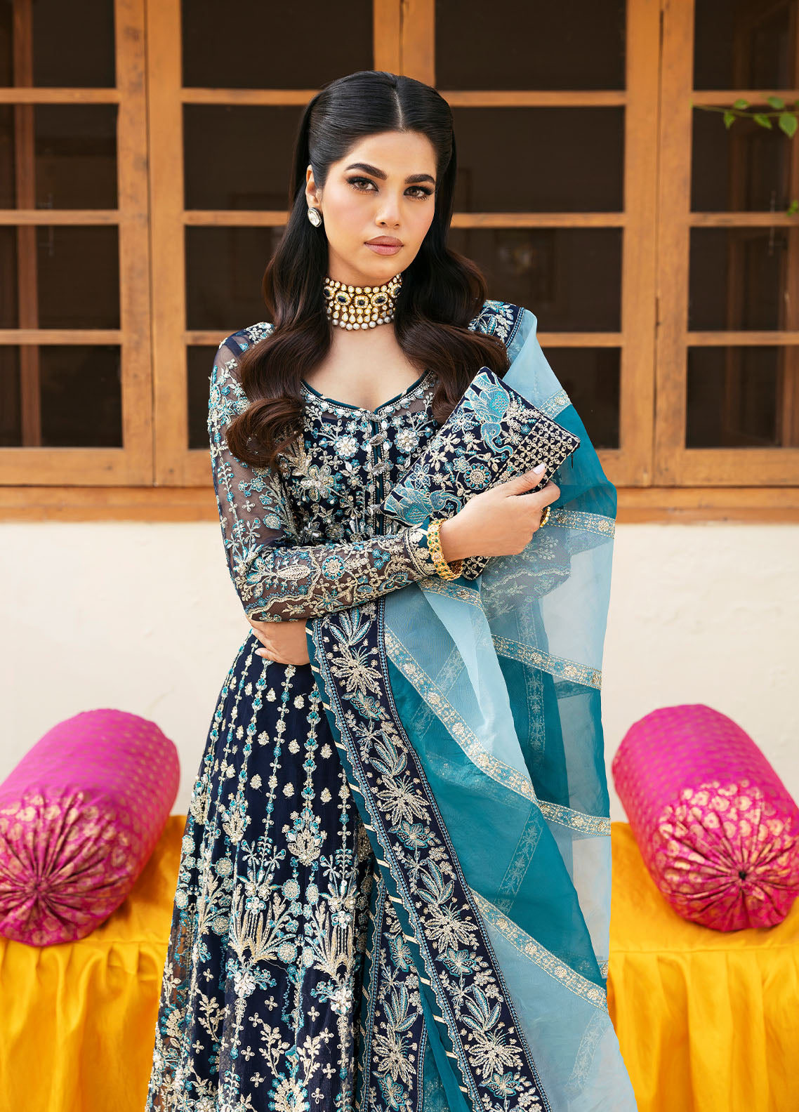 Gulaal | Chaandni Wedding Formals | Meena XL Navy Blue Net