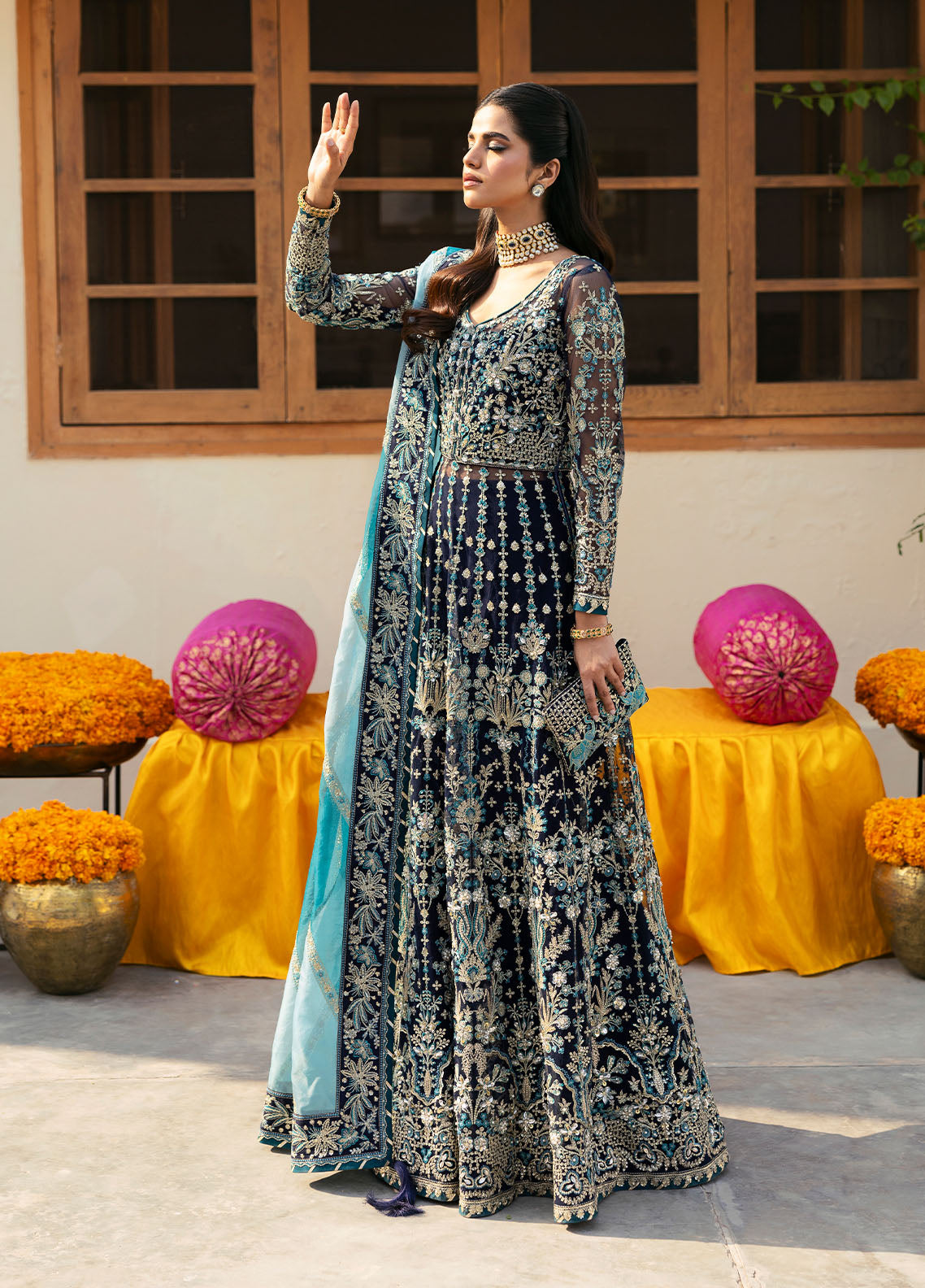 Gulaal | Chaandni Wedding Formals | Meena L Navy Blue Net
