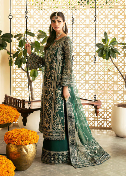 Gulaal | Chaandni Wedding Formals | Zayra M Bottle Green Organza