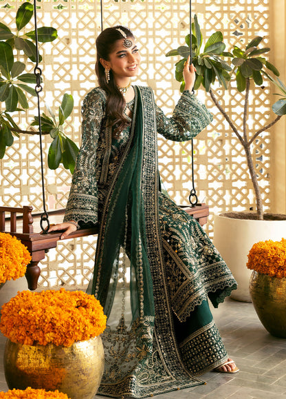 Gulaal | Chaandni Wedding Formals | Zayra L Bottle Green Organza