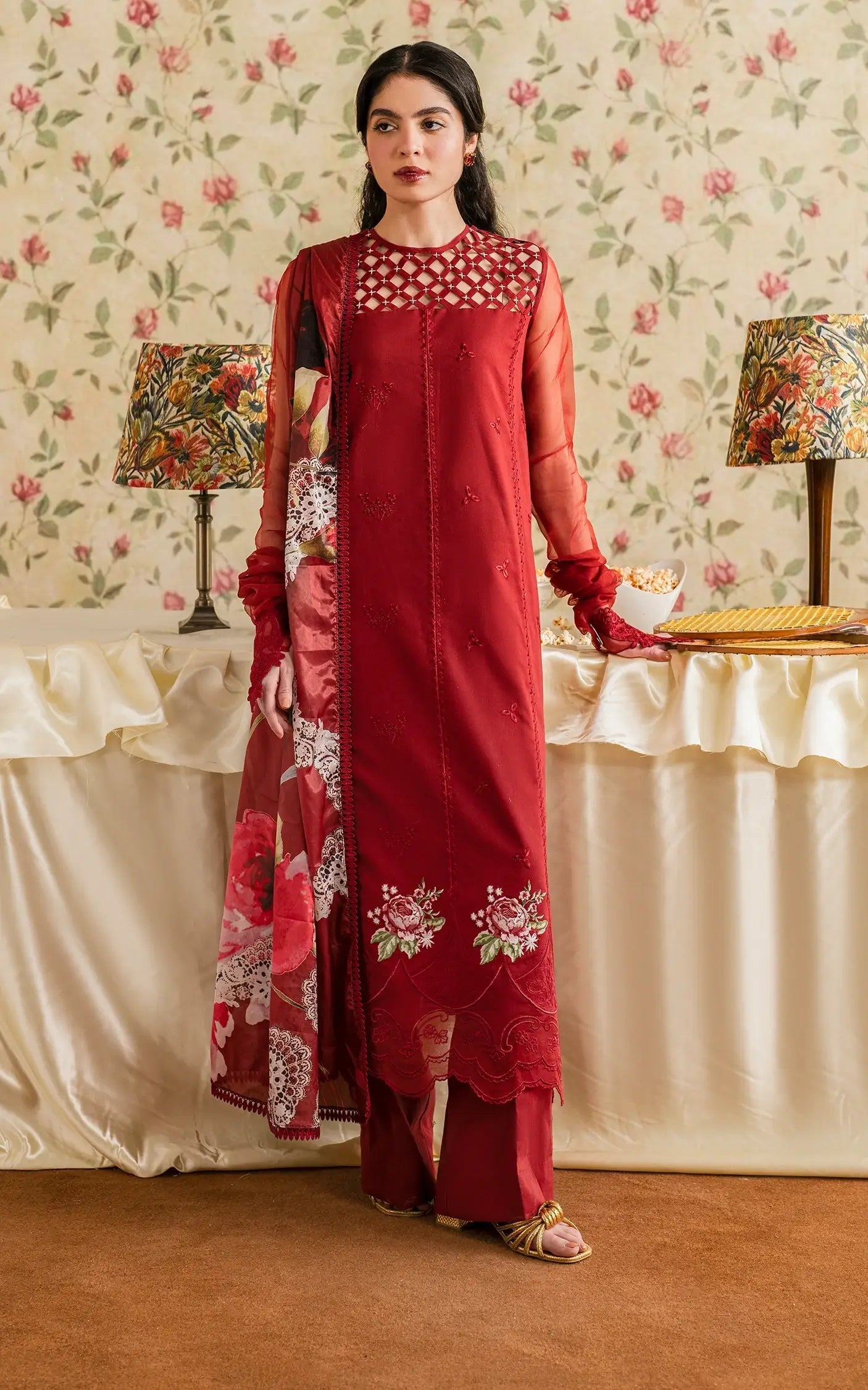 Asifa and Nabeel | Meraki Vintage 25 | Gulaal (MVL25-20) S Red Lawn