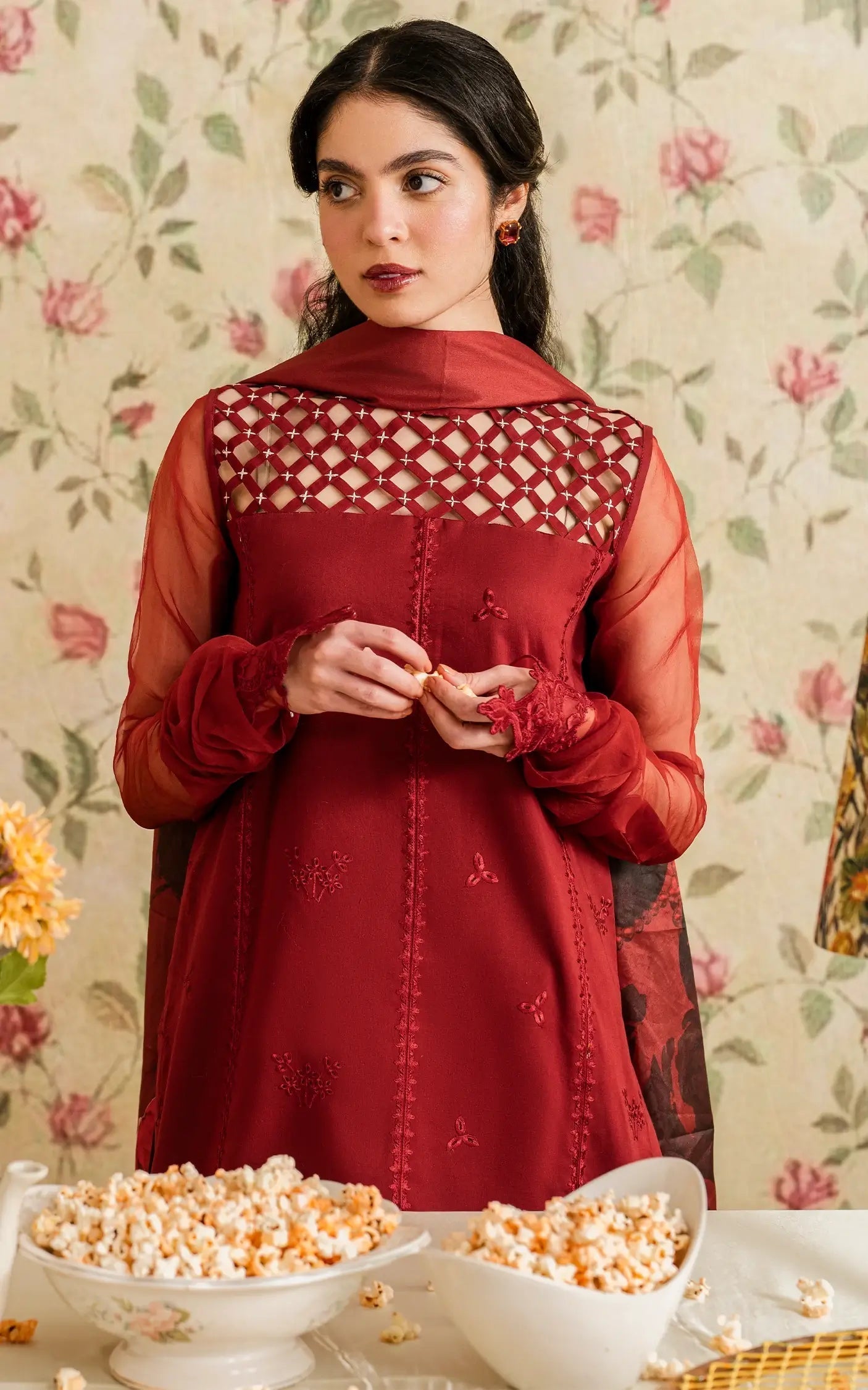 Asifa and Nabeel | Meraki Vintage 25 | Gulaal (MVL25-20) XL Red Lawn