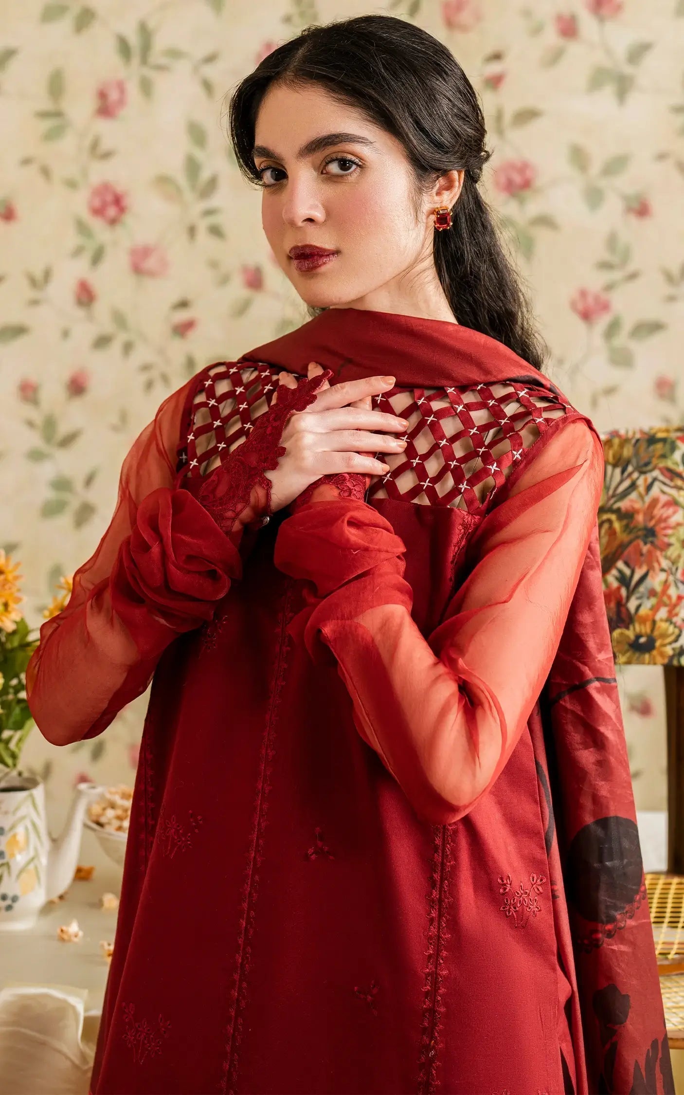 Asifa and Nabeel | Meraki Vintage 25 | Gulaal (MVL25-20) L Red Lawn
