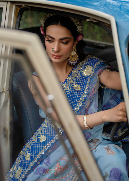 Ali Xeeshan | Chanda Luxury Pret | Jeevan L Blue Gray Organza