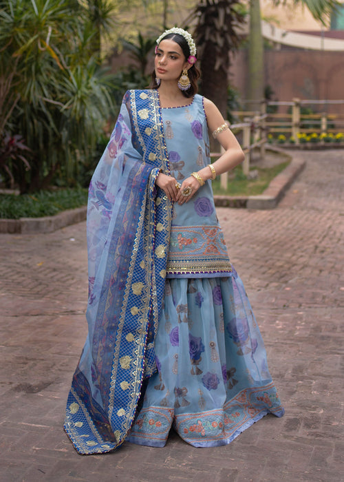 Ali Xeeshan | Chanda Luxury Pret | Jeevan XS Blue Gray Organza