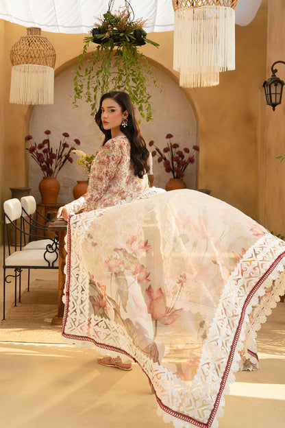 Saira Rizwan | Luxury Lawn 25 | MAYA-SRL25-06 Custom Size Ivory Lawn