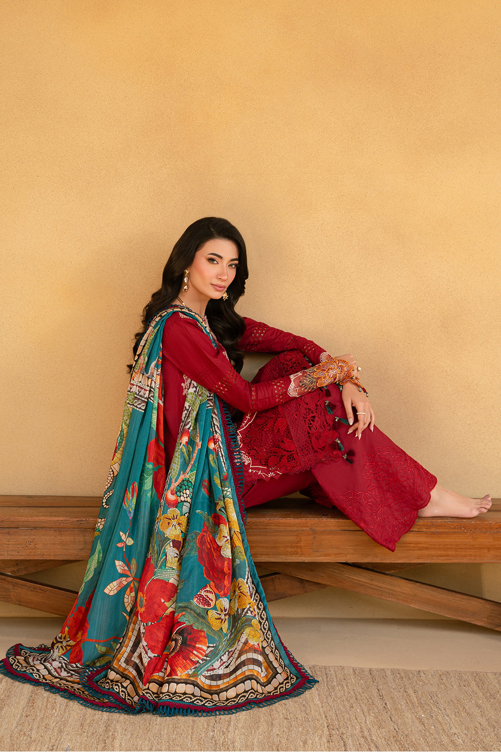 Saira Rizwan | Luxury Lawn 25 | MANON-SRL25-02 Custom Size Haute Red Lawn