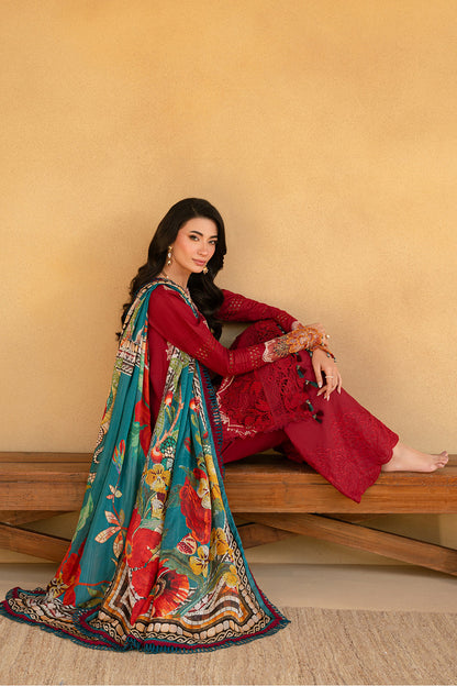 Saira Rizwan | Luxury Lawn 25 | MANON-SRL25-02 Custom Size Haute Red Lawn