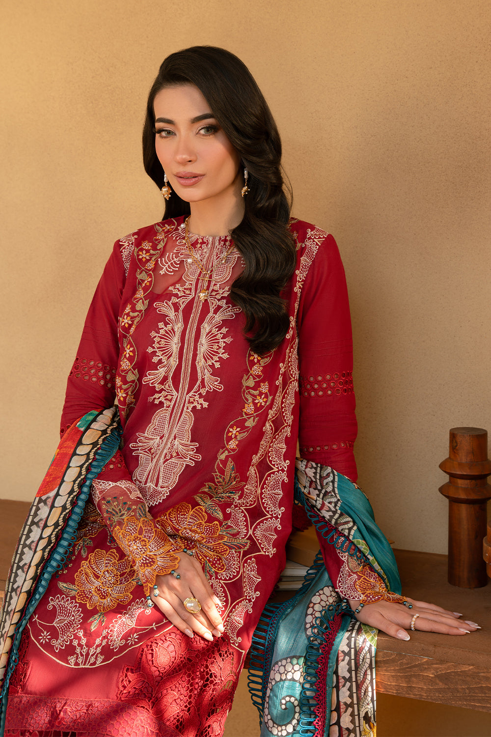 Saira Rizwan | Luxury Lawn 25 | MANON-SRL25-02 XL Haute Red Lawn