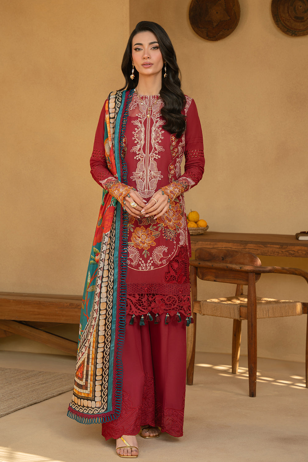 Saira Rizwan | Luxury Lawn 25 | MANON-SRL25-02 XS Haute Red Lawn
