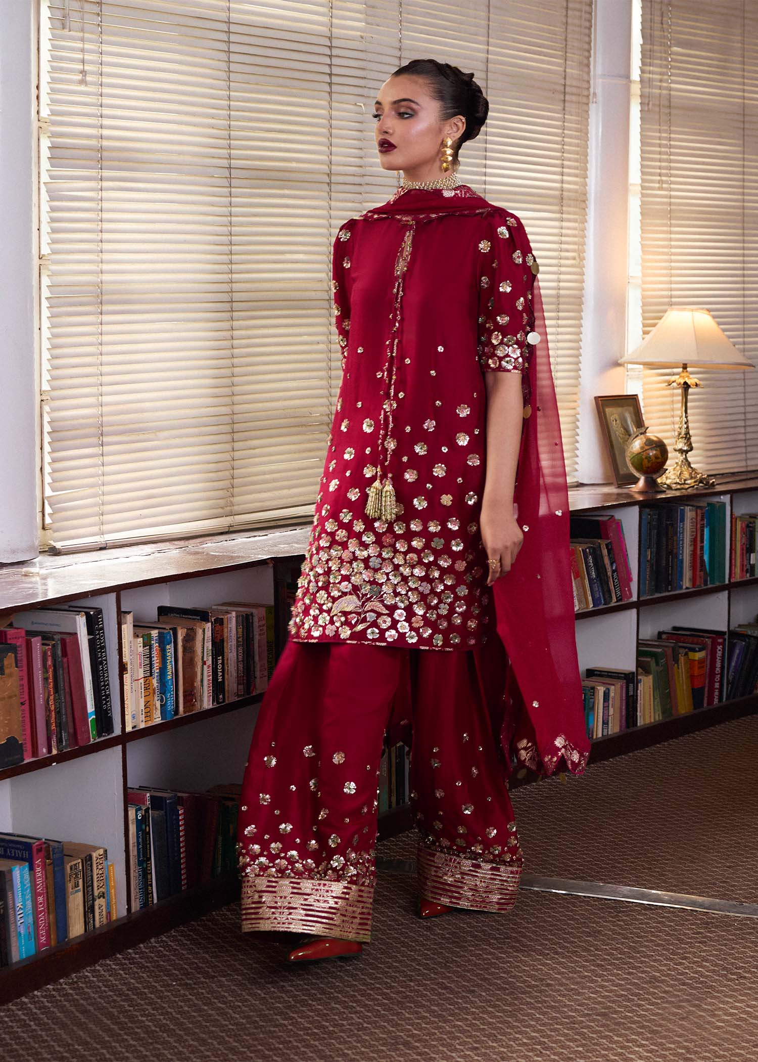 Hussain Rehar | SS Luxury Pret 25 | Rasp XS Blood Red Pure Raw Silk