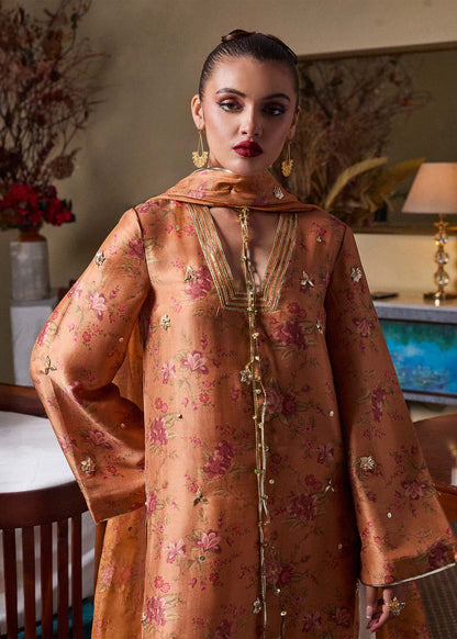 Hussain Rehar | SS Luxury Pret 25 | Dijan M Rust Brown Pure Raw Silk