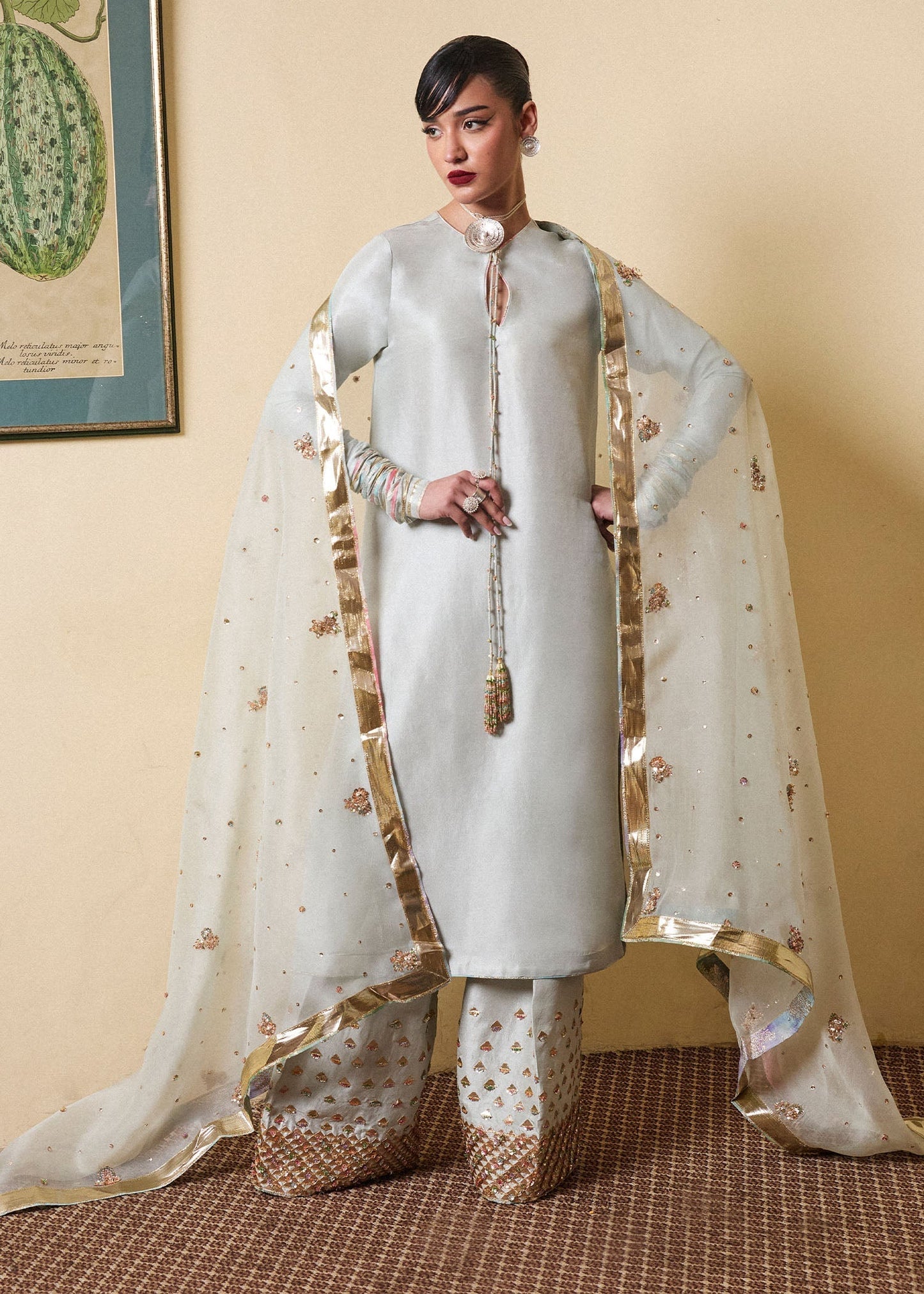 Hussain Rehar | SS Luxury Pret 25 | Miage S Pastel Gray Pure Raw Silk