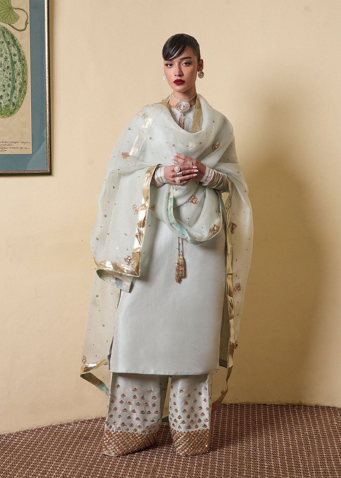 Hussain Rehar | SS Luxury Pret 25 | Miage XS Pastel Gray Pure Raw Silk