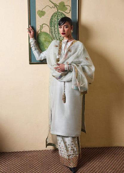 Hussain Rehar | SS Luxury Pret 25 | Miage L Pastel Gray Pure Raw Silk
