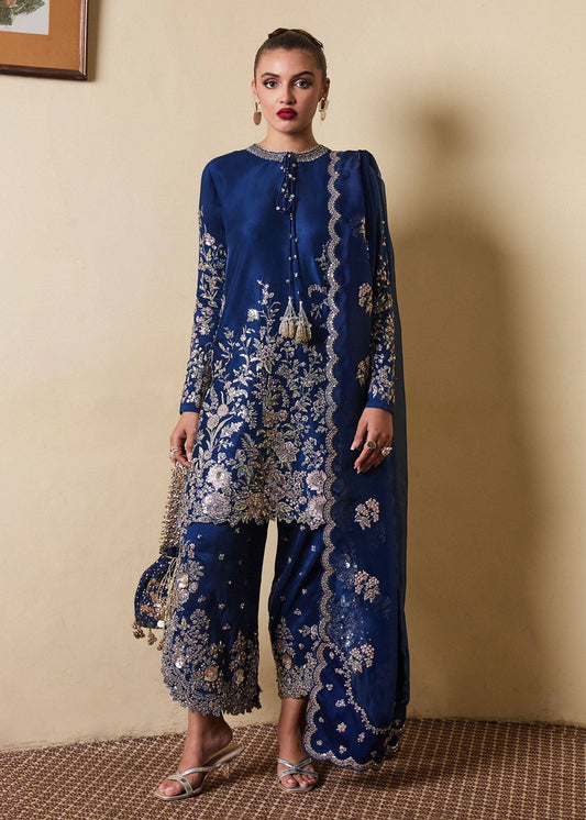 Hussain Rehar | SS Luxury Pret 25 | Twil XS Navy Blue Pure Raw Silk