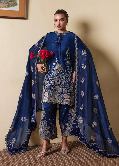Hussain Rehar | SS Luxury Pret 25 | Twil L Navy Blue Pure Raw Silk