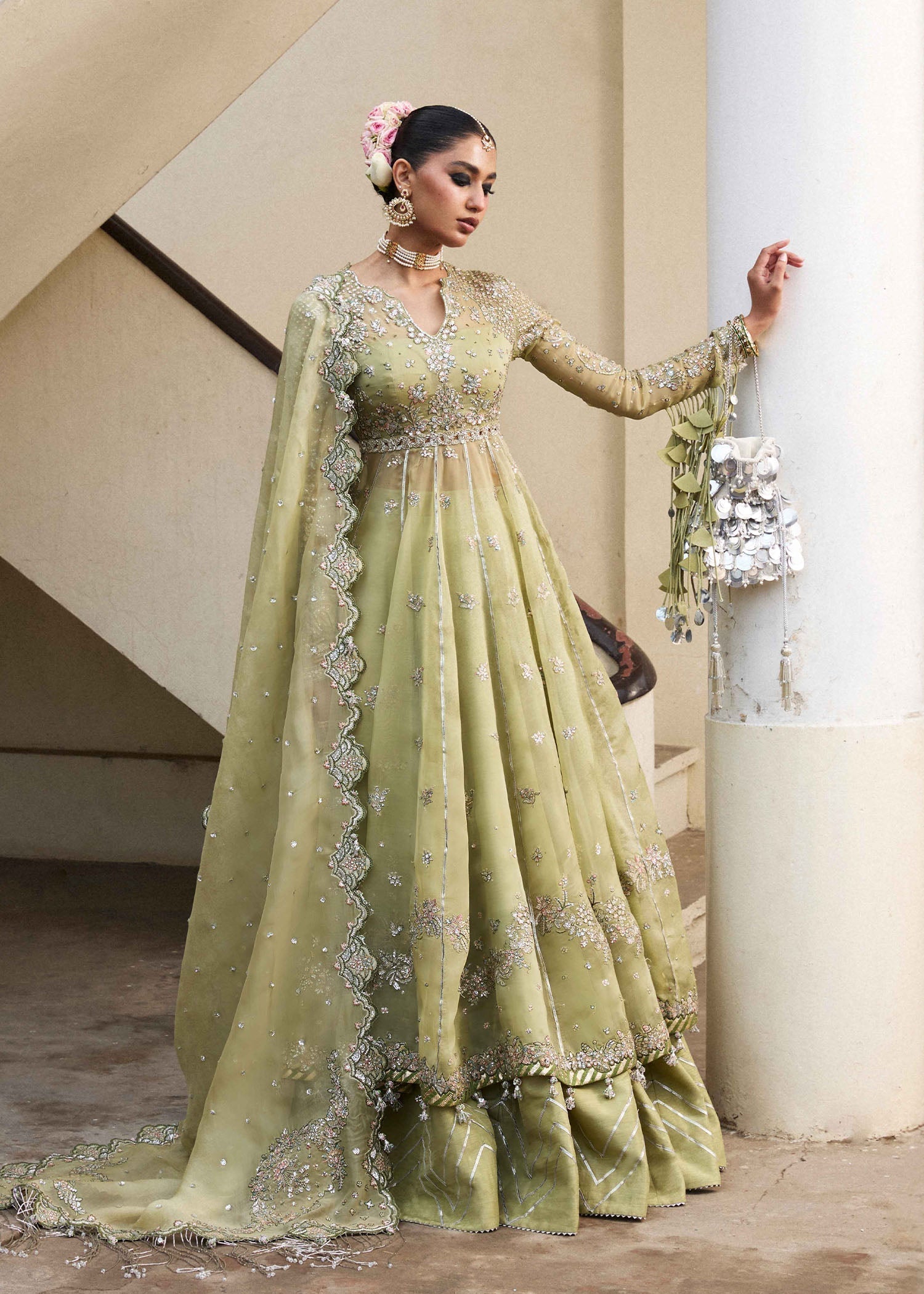 Hussain Rehar | Darlings Festive 25 | Tahiri XS Apple Green Organza