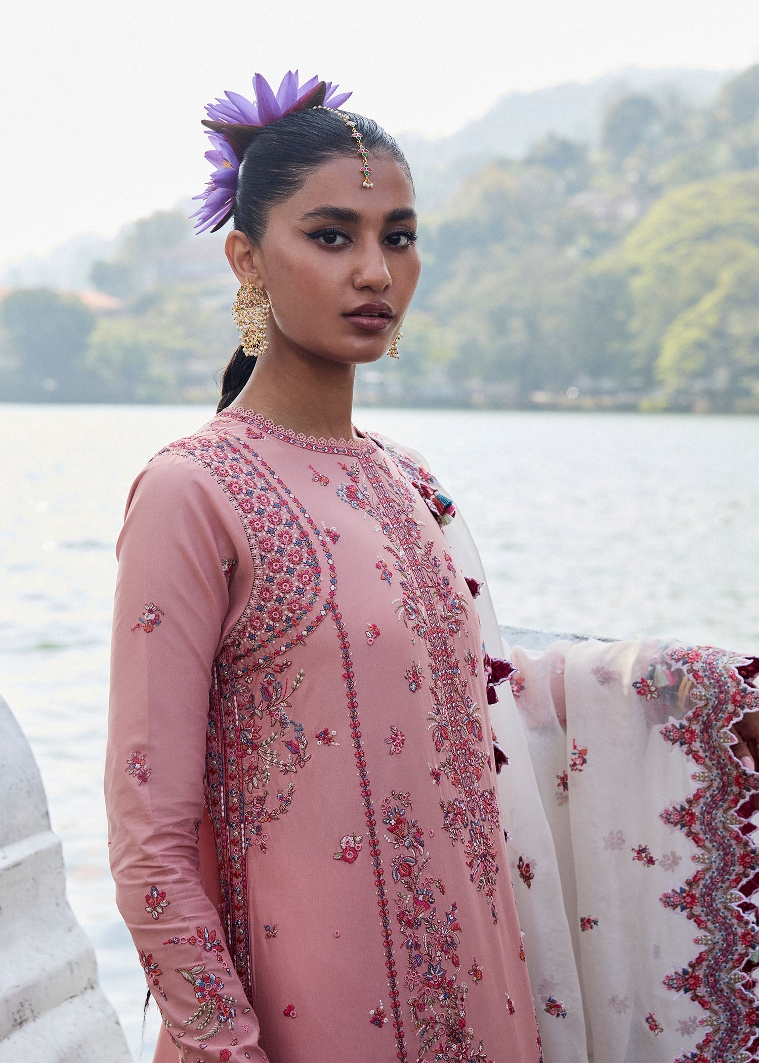 Hussain Rehar | Luxury Lawn 25 | Peaar M Rose Pink Lawn