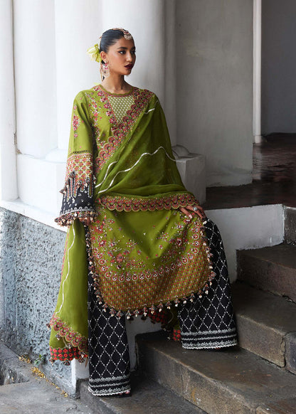 Hussain Rehar | Luxury Lawn 25 | Abass L Olive Green Lawn