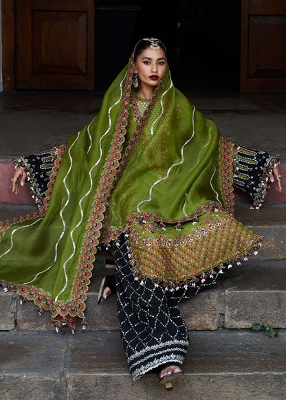 Hussain Rehar | Luxury Lawn 25 | Abass XL Olive Green Lawn