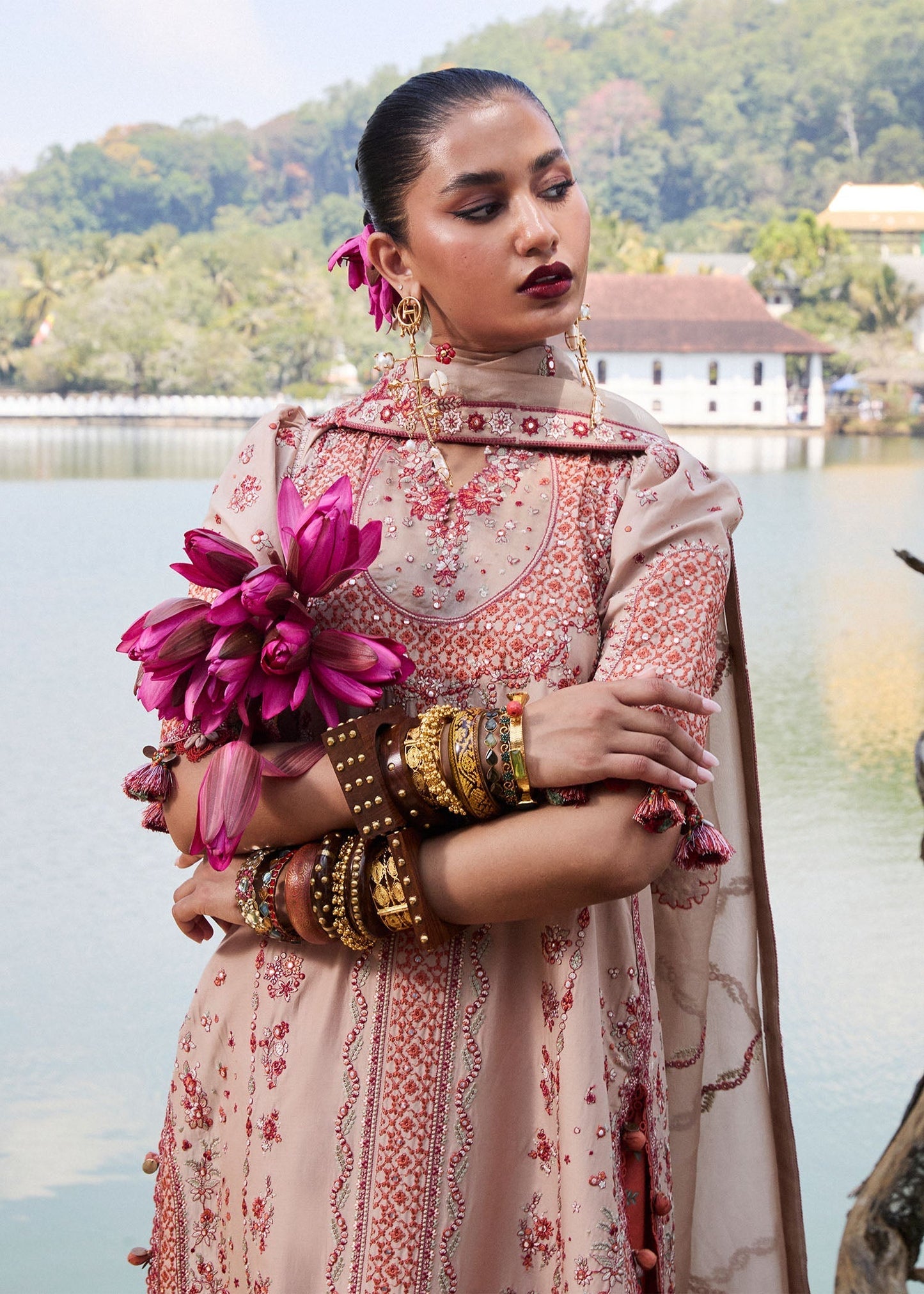 Hussain Rehar | Luxury Lawn 25 | Mari M Beige Lawn