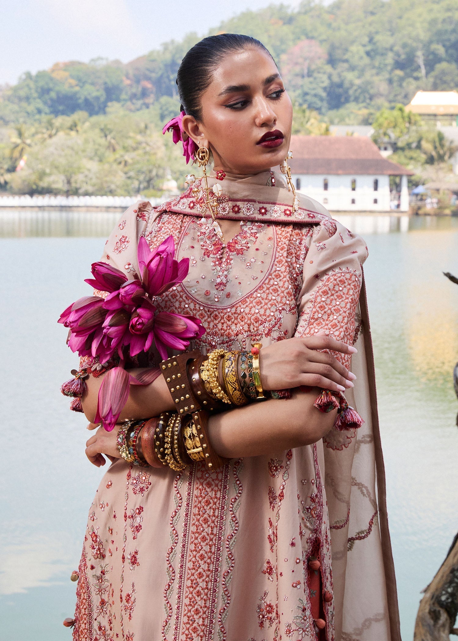 Hussain Rehar | Luxury Lawn 25 | Mari M Beige Lawn