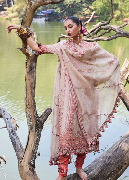 Hussain Rehar | Luxury Lawn 25 | Mari L Beige Lawn