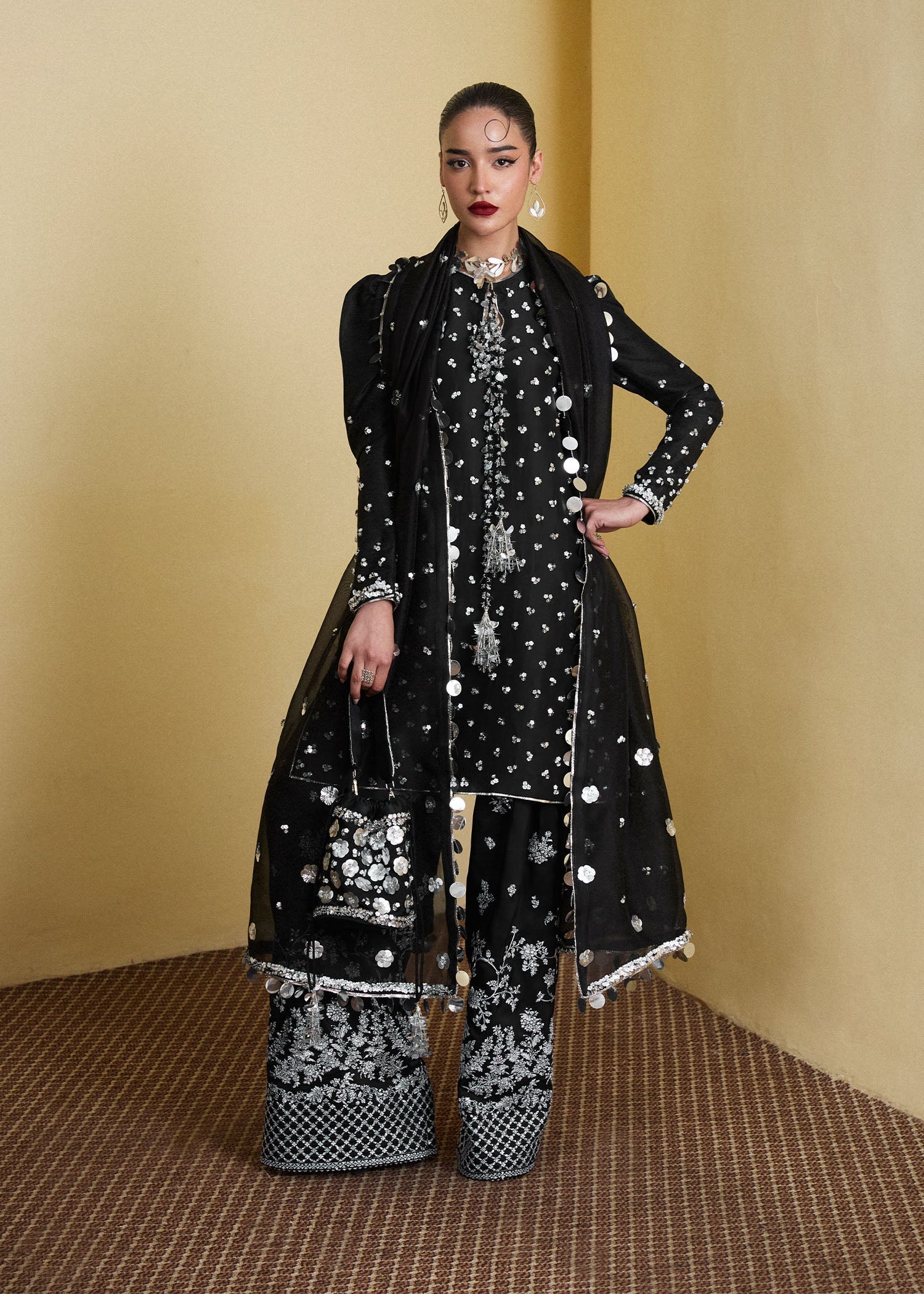 Hussain Rehar | SS Luxury Pret 25 | Kiara XS Black Pure Raw Silk